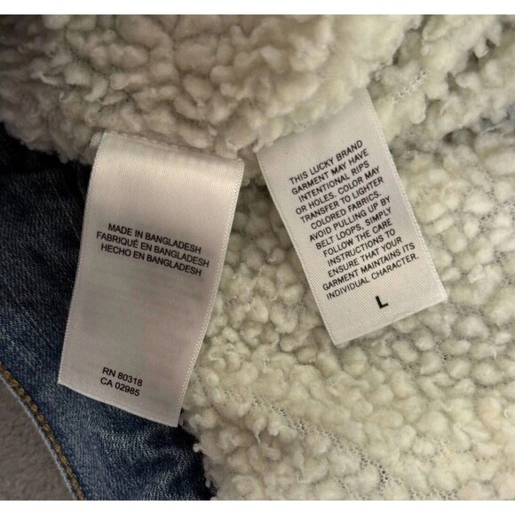Lucky Brand Sherpa Lined Denim Jacket Size L Blue Jean Trucker Style Warm - Picture 7 of 9